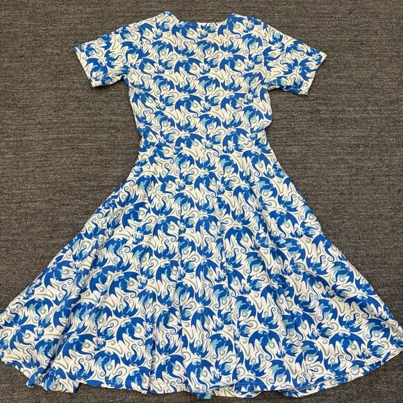 Svaha Twirl Dress Women Small Dragon Fantasy Blue White Pockets Organic Midi - Picture 9 of 10